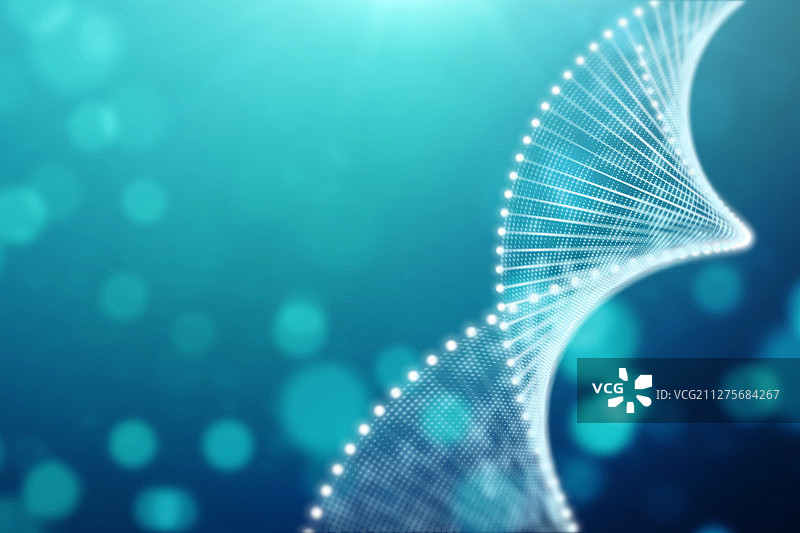 蓝色背景中漂浮的粒子双链DNA图片素材