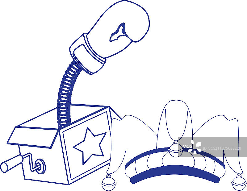 带拳击手套和弄臣帽子的玩笑盒图标图片素材