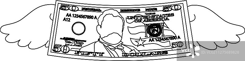 带羽毛的异形50美元纸币轮廓图片素材