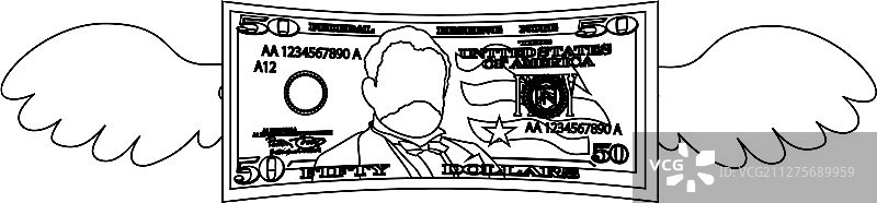 带羽毛的异形50美元纸币轮廓图片素材