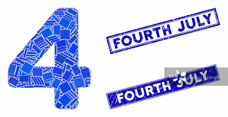 7月4日马赛克与复古风矩形数字图片素材