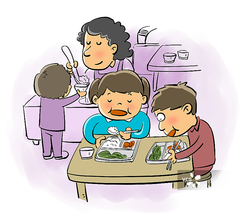 在食堂就餐的小学生图片素材