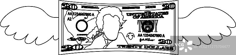 带羽毛的残损20美元纸币轮廓图片素材
