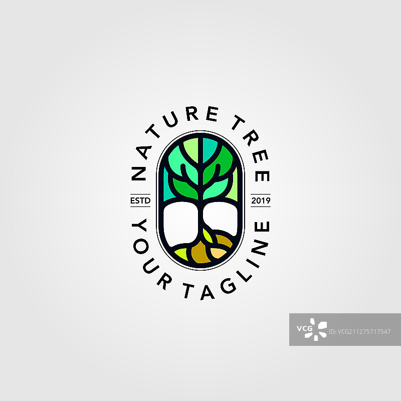 抽象树线条艺术logo全彩图标设计图片素材