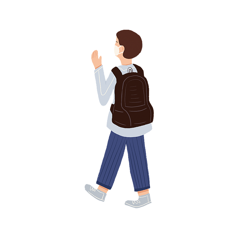 背书包戴口罩招手男孩背影图片素材