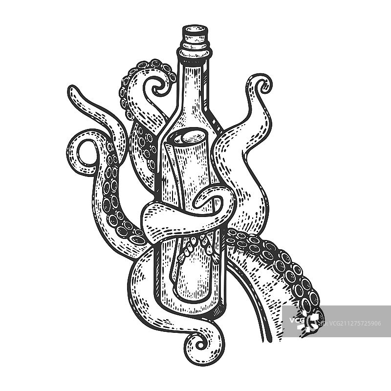 瓶中章鱼信息速写图片素材