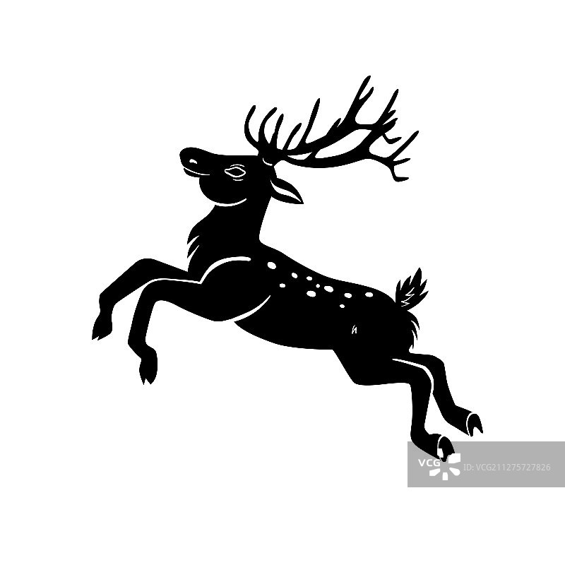 白色背景上跳跃的鹿剪影图片素材