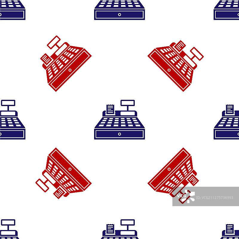 带支票的红蓝收款机图片素材