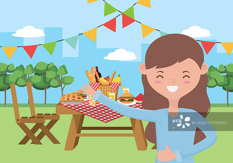 卡通女人野餐设计图片素材