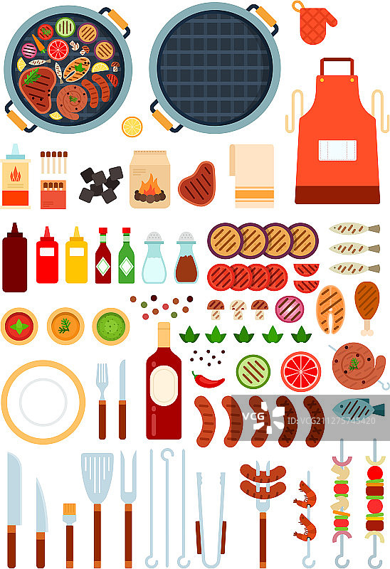 烧烤和牛肉图标扁平化设计图片素材