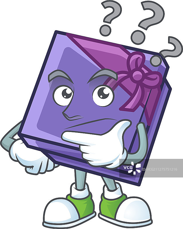 困惑表情卡通紫色礼盒图片素材