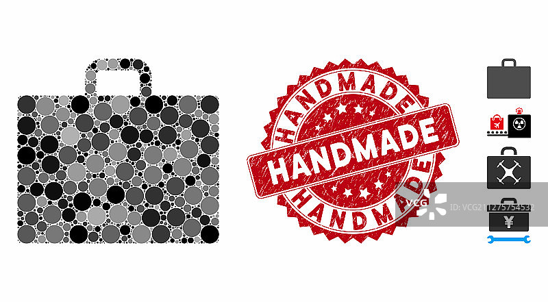 带有刮擦手工印章的拼贴外壳图标图片素材