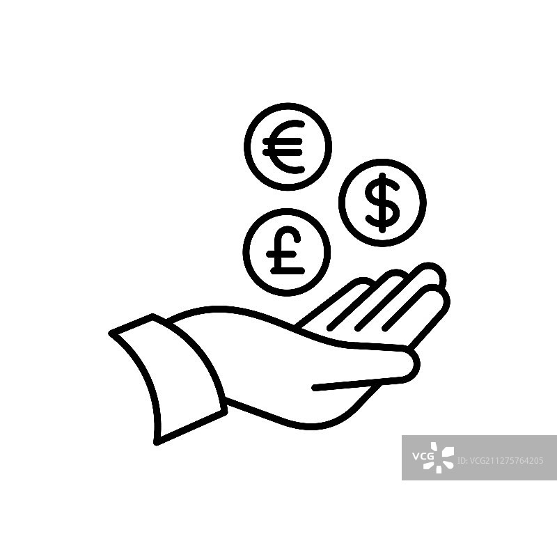 手持带货币图标的手，税务申报或增值税退税图片素材