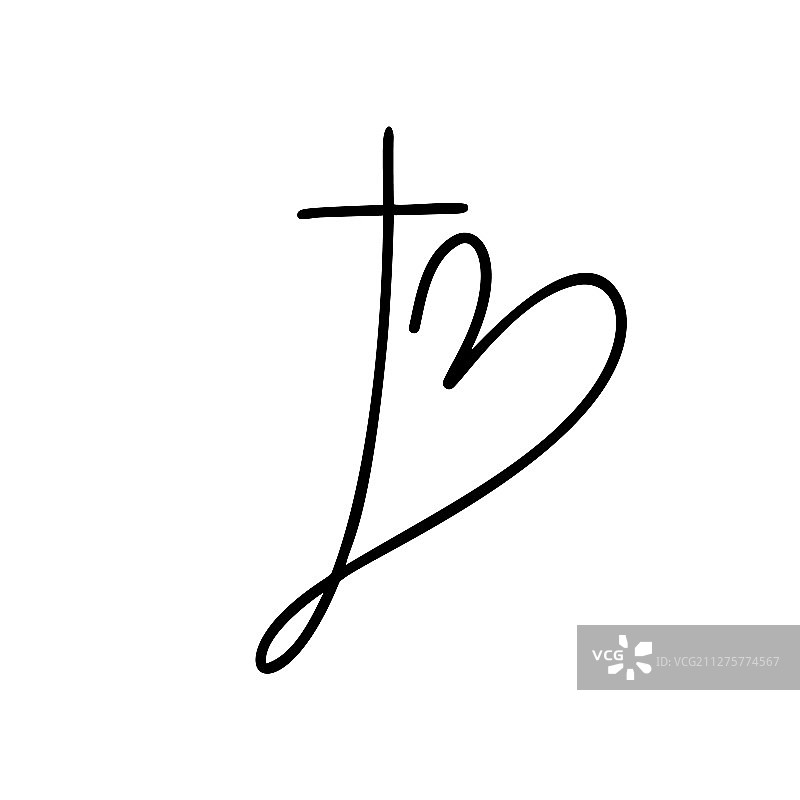 单线基督教心形十字标志图片素材
