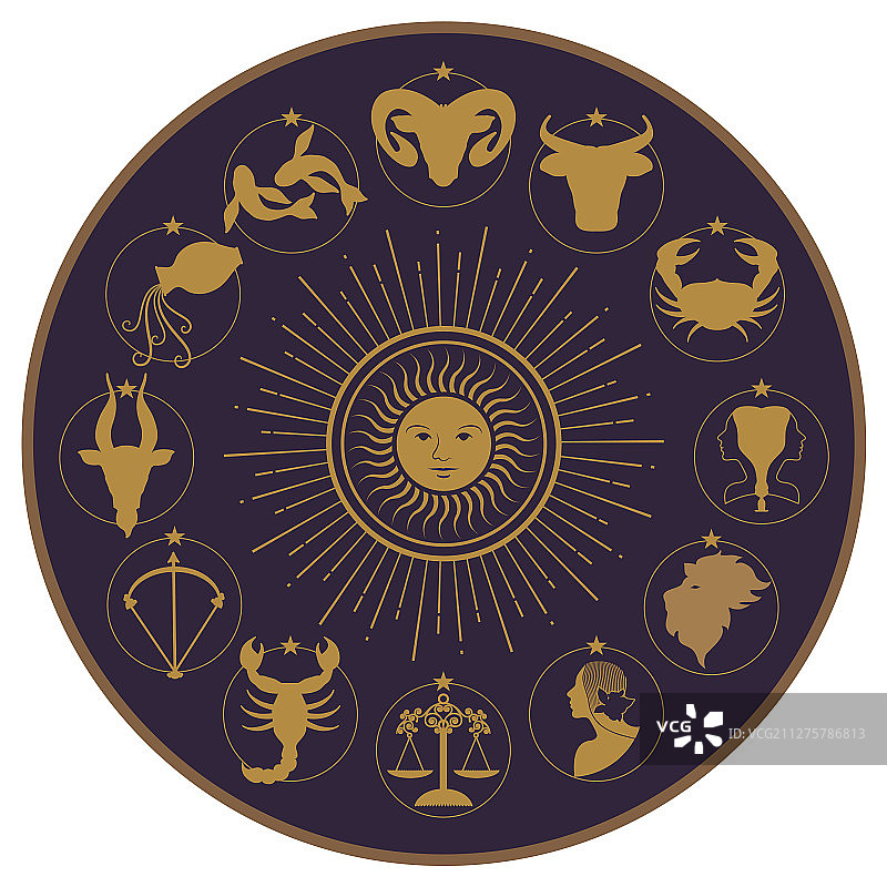 星空日月星辰背景上的星盘图片素材