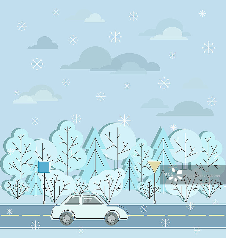 冬季高速公路与雪景图片素材