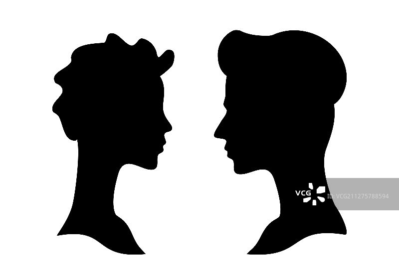 男人和女人侧面轮廓剪影图片素材