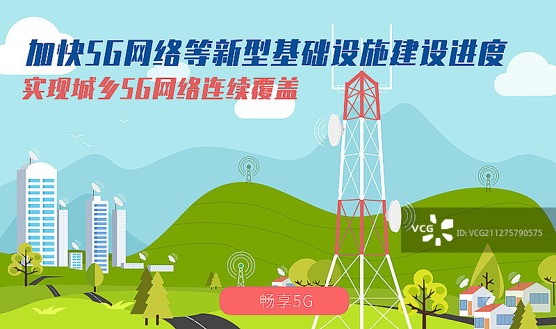 5G网络城乡基建全面覆盖扁平插画展板图片素材