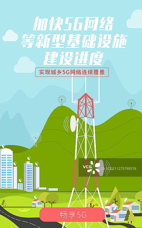 5G网络城乡基建全面覆盖扁平插画海报图片素材