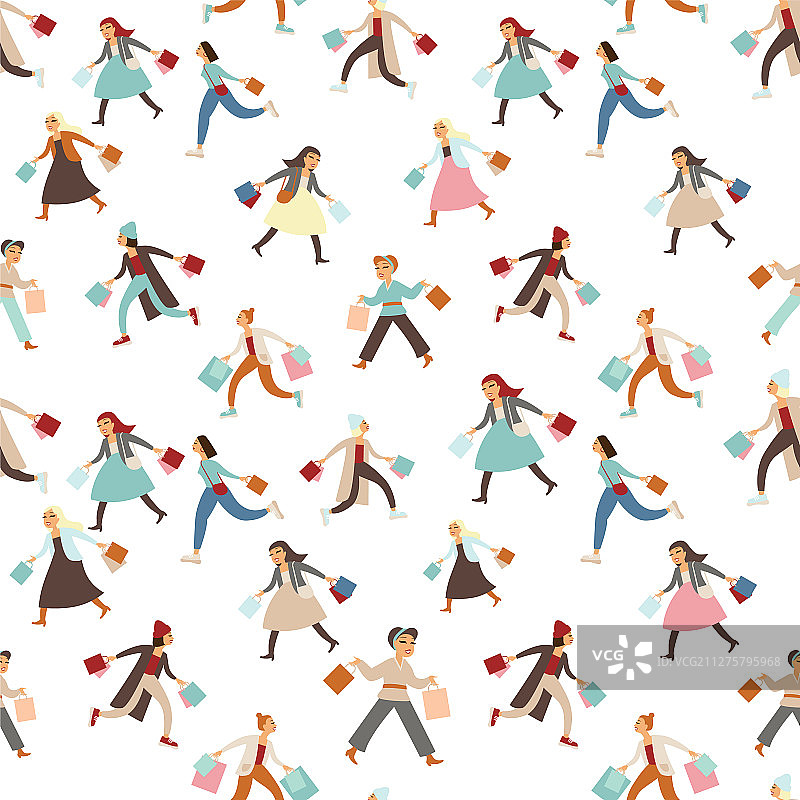 购物女孩无缝图案图片素材