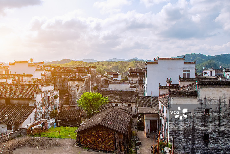 古徽州晨曦田园自然风光图片素材