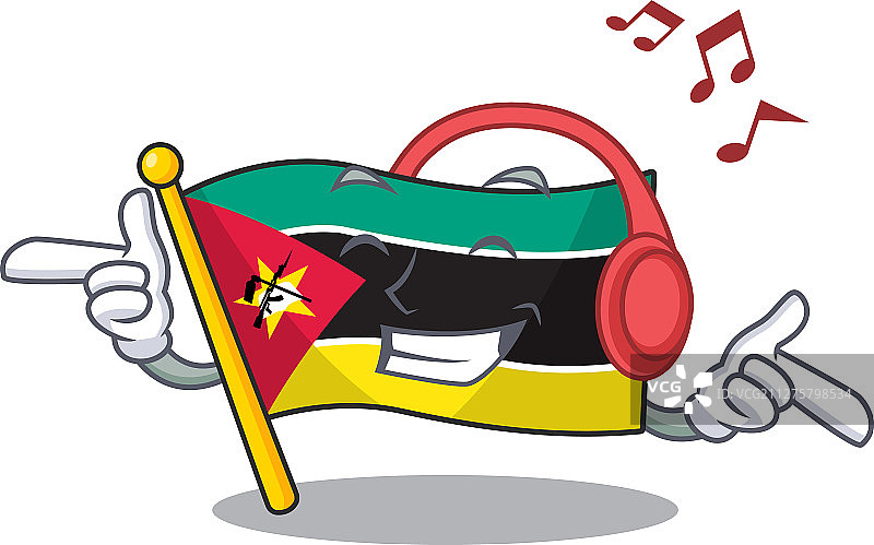 听音乐的莫桑比克国旗吉祥物卡通形象图片素材
