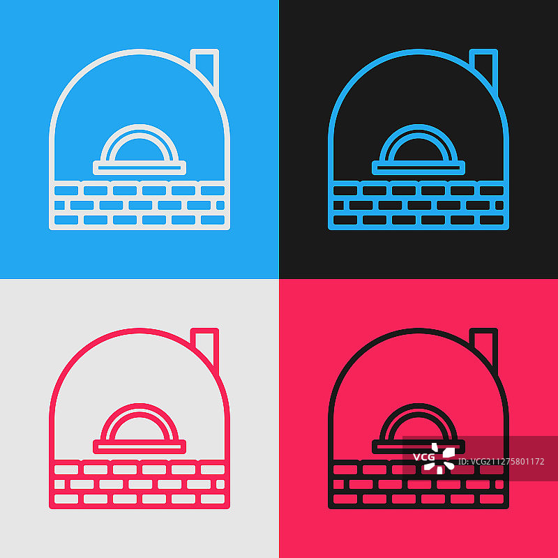 彩色线条砖炉图标，彩色背景隔离图片素材