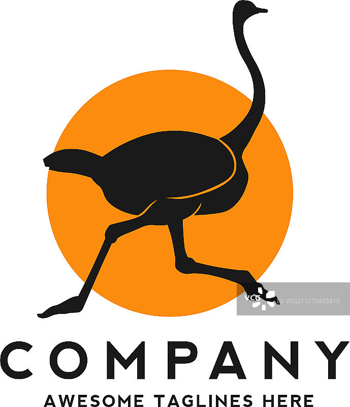 彩色圆圈背景下的奔跑鸵鸟剪影图片素材