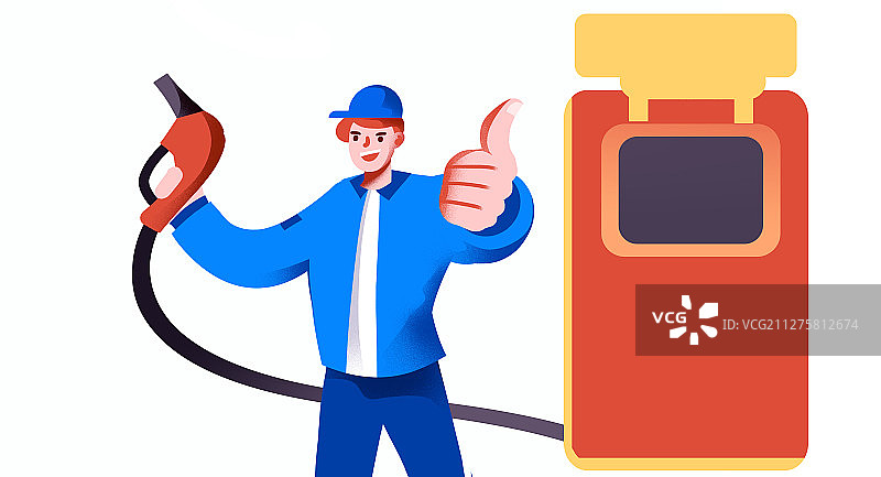 卡通手绘加油站工作人员竖大拇指插画图片素材