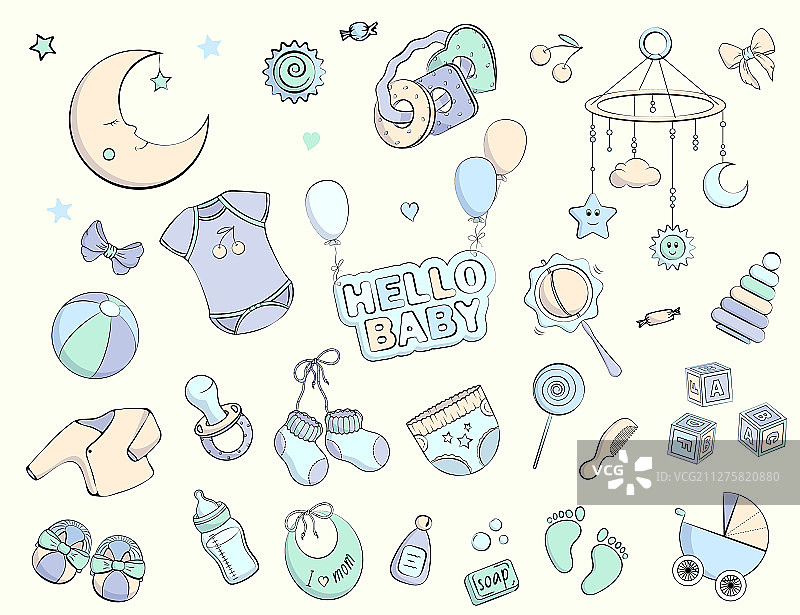 新生儿主题涂鸦套装图片素材