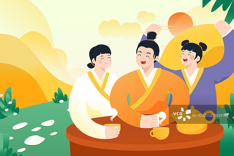 诗会古人朋友聚会读书学习课程在线教育矢量插画图片素材