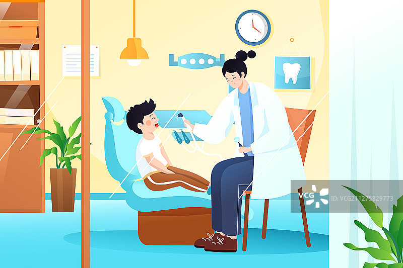 牙医口腔拔牙看病治疗检查爱牙日牙齿健康儿童矢量插画图片素材