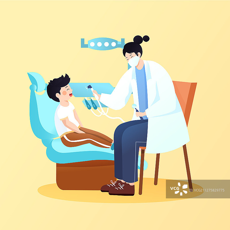牙医口腔拔牙看病治疗检查爱牙日牙齿健康儿童矢量插画图片素材
