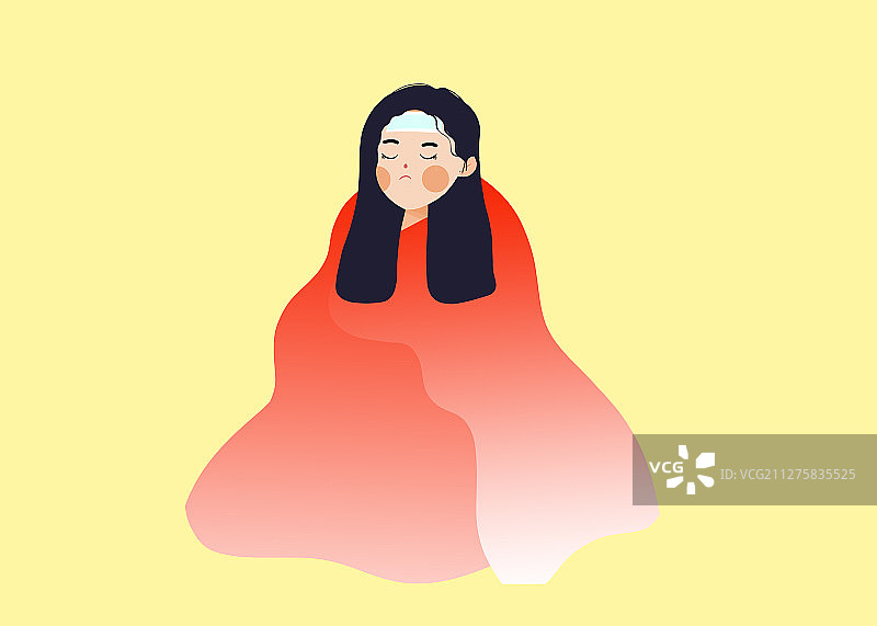 感冒发烧生病的女孩图片素材