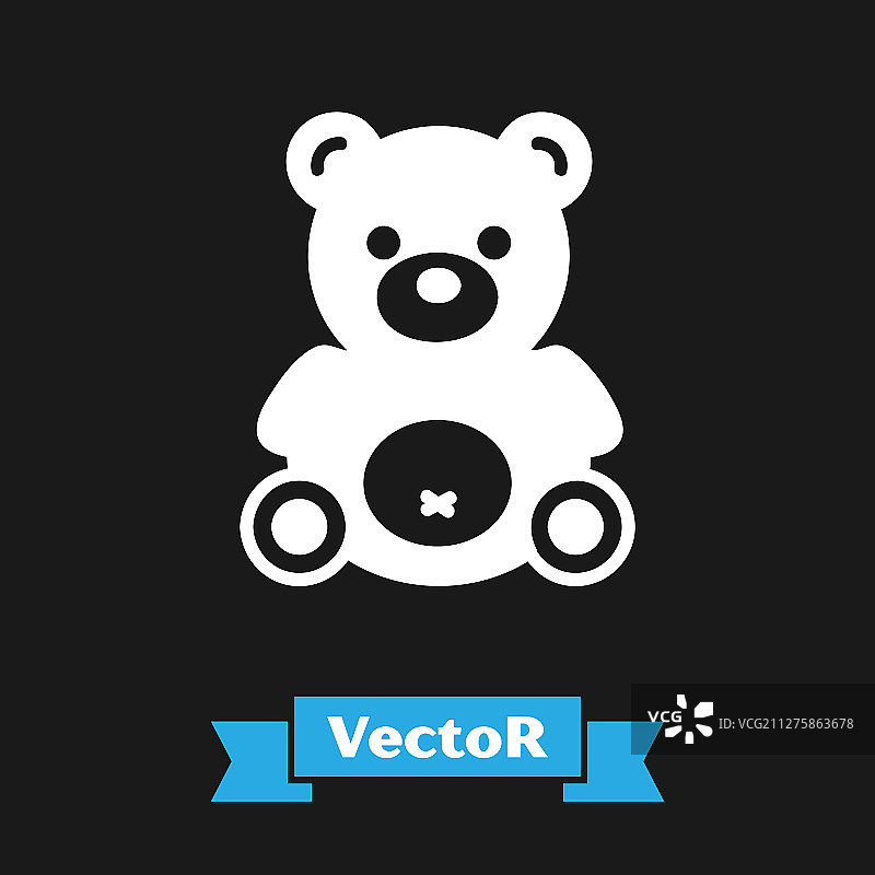 黑色背景上的白色泰迪熊图标图片素材