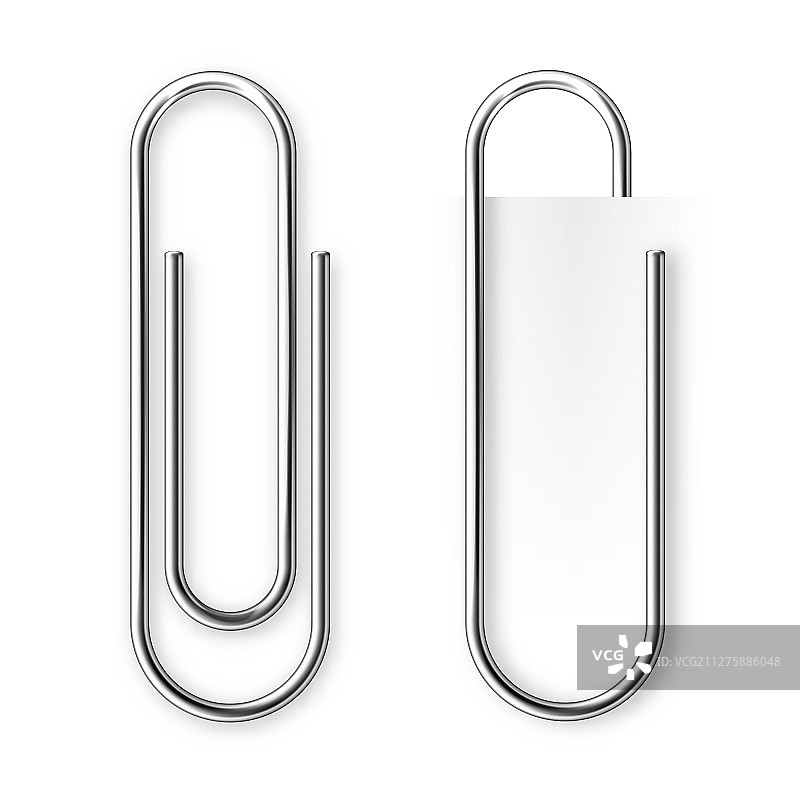 白色背景上的逼真金属回形针图片素材