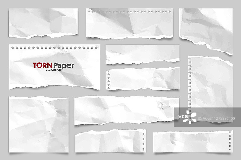 白色撕裂的皱纹纸条集合图片素材