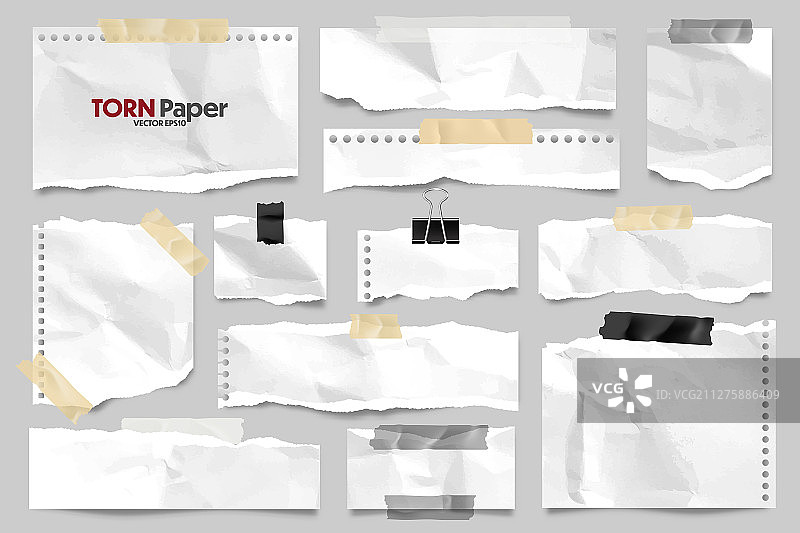 白色撕裂的皱纹纸条集合图片素材