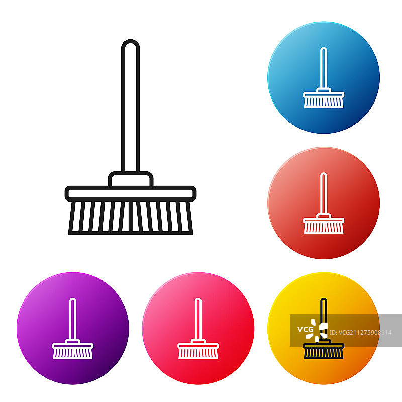 黑色线条拖把图标白色背景隔离图片素材