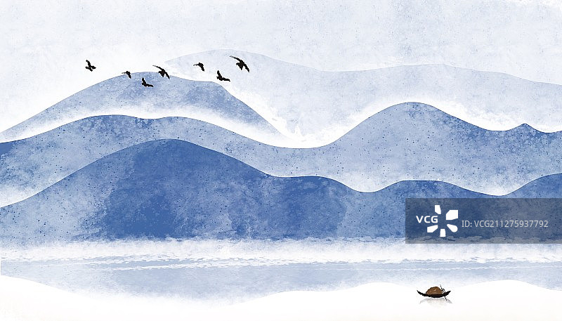 插画：意境山水水墨画图片素材