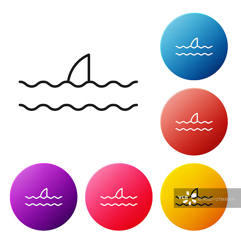 黑色线条鲨鱼鳍在海浪中图标图片素材