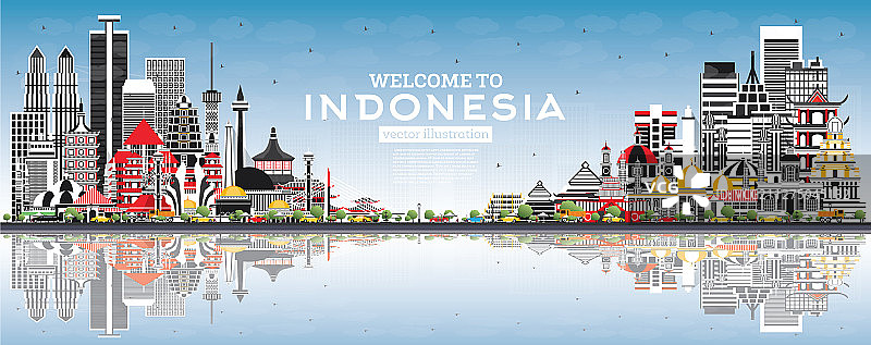 印度尼西亚城市天际线灰色建筑欢迎banner图片素材