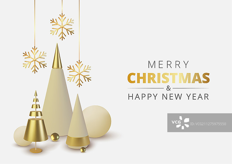 金色金属质感3D圣诞树图片素材