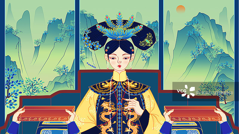 国潮清朝皇后上贡图图片素材