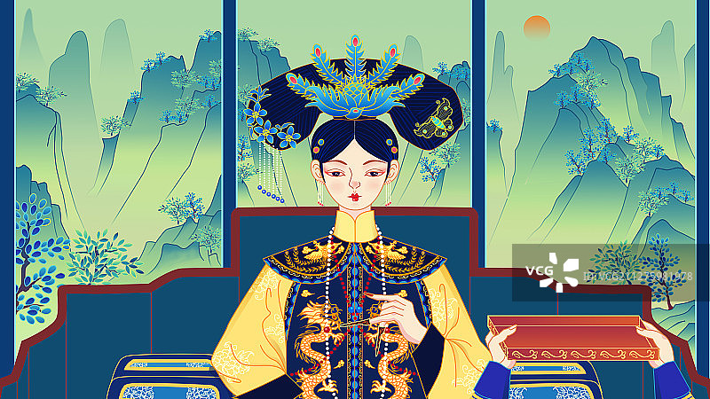 国潮清朝皇后插画图片素材