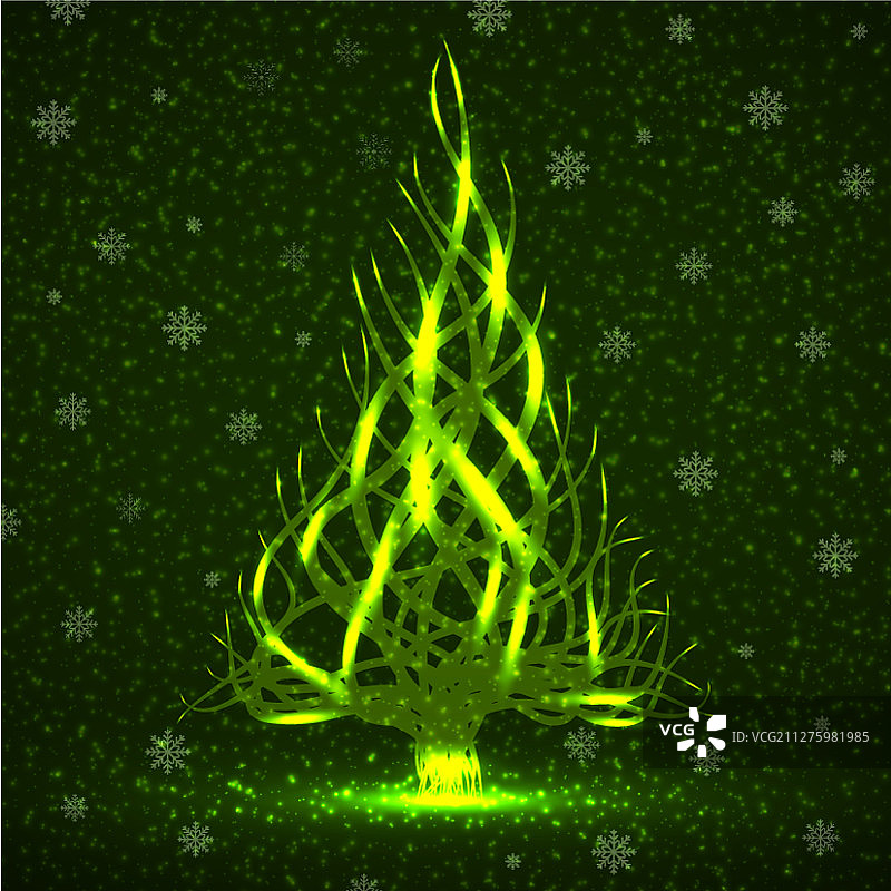 带波浪线的抽象霓虹灯圣诞树图片素材