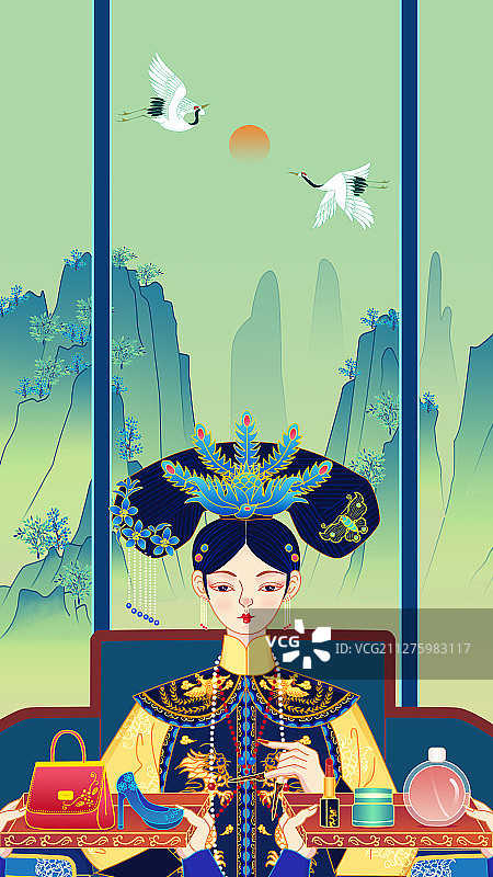国潮清朝皇后插画图片素材