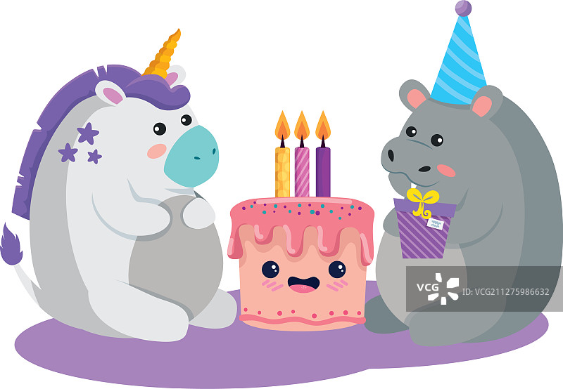 独角兽和河马祝你生日快乐图片素材