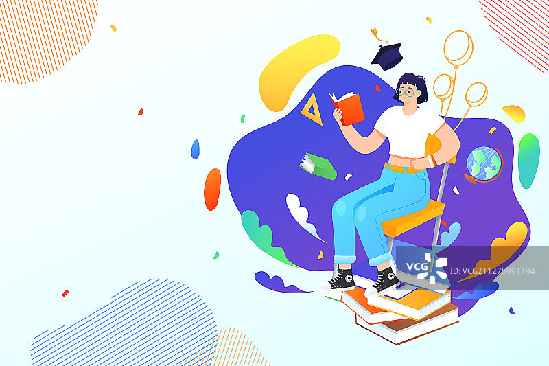 在线教育同学新学期开学复学青年节青少年学生学习背景矢量插画图片素材