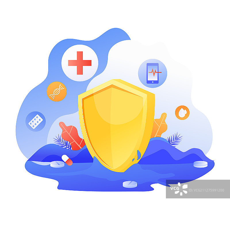 医生防护服逆行盾牌安全保障健康医药医疗科研工作背景矢量插画图片素材
